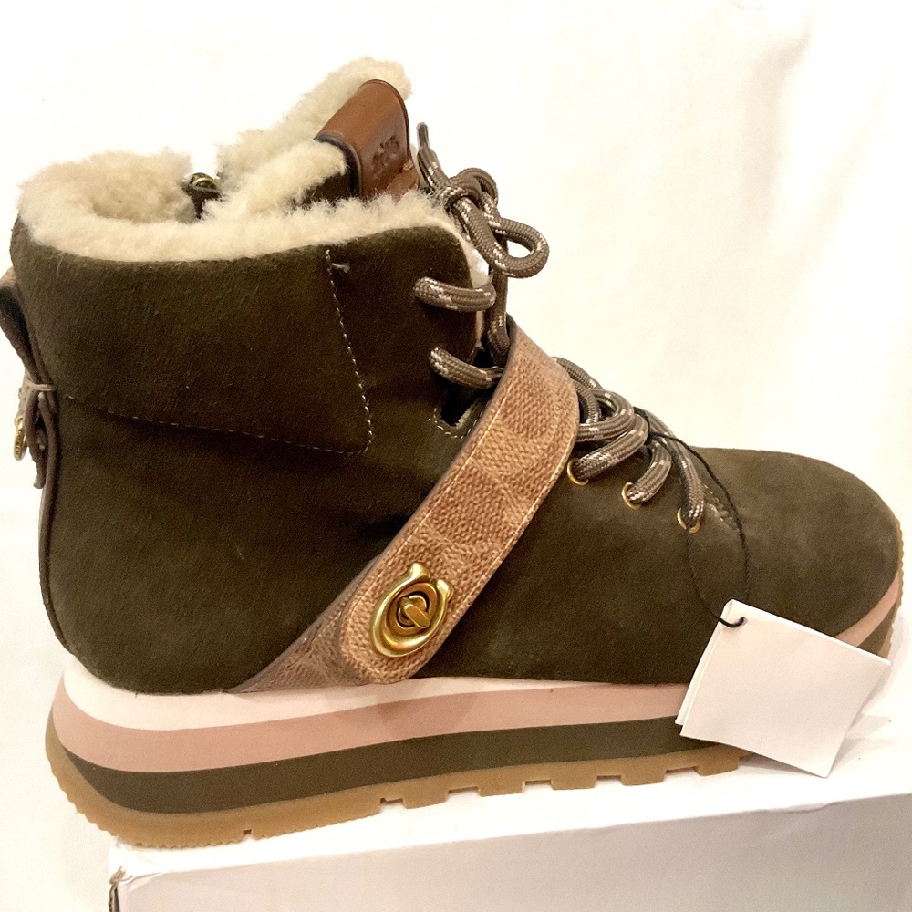 Coach Fatigue Leather  Suede and Signature Canvas Ankle Booties Sz 6B - Picture 11 of 14